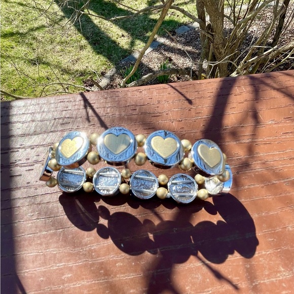 NWOT Lia Sophia Heart Stretchy Bracelet - Two Toned - Picture 6 of 9